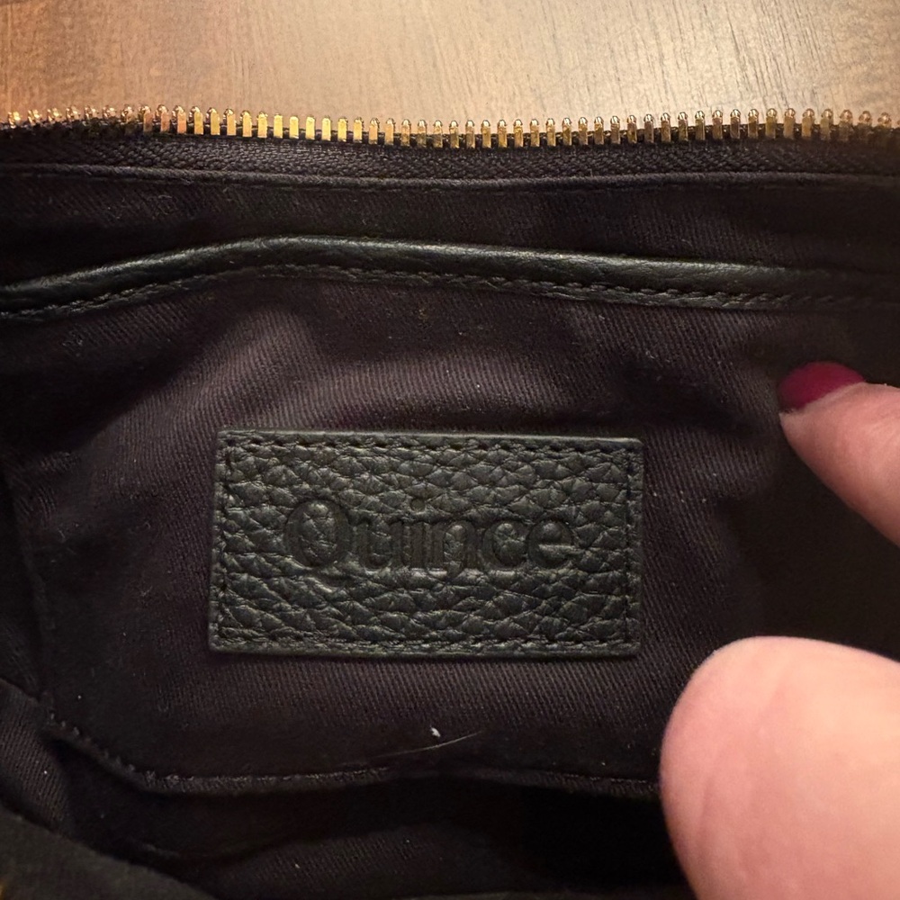 Quince Black Italian Pebbled Leather Mini Crescent Shoulder Bag Gold Hardware - Picture 5 of 6